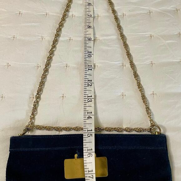 VTG Triangle NY Vintage Suede Hinged Handbag | Navy Blue | Circa 1960 | EUC - Picture 9 of 9